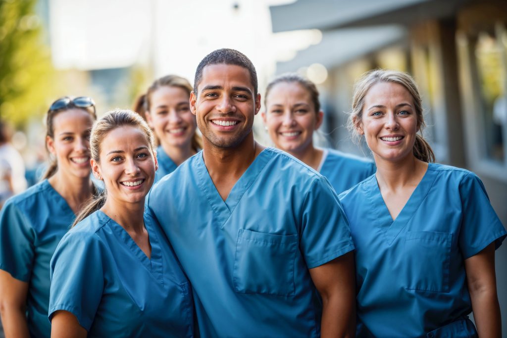 Young Nurses in Blue Scrubs